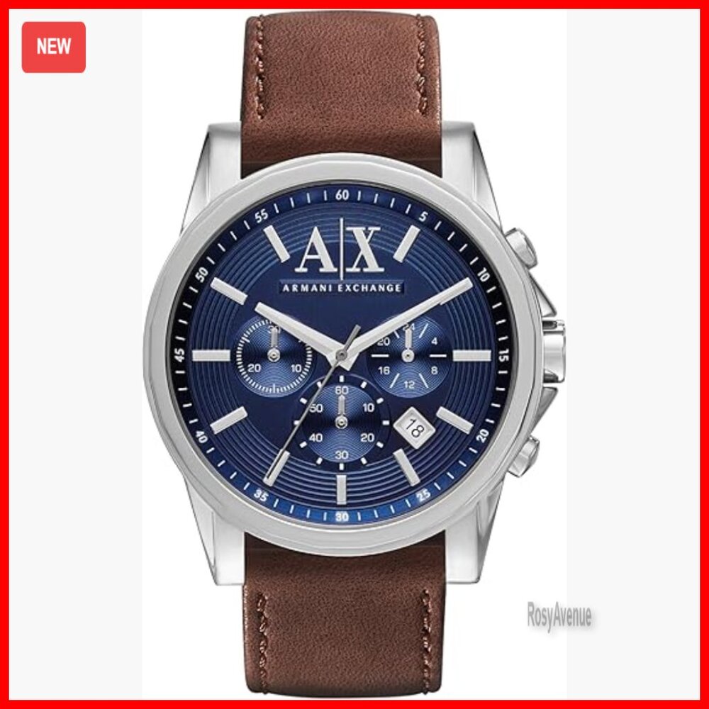 Men's Chronograph Watch With Leather Band, Stainless Steel Case